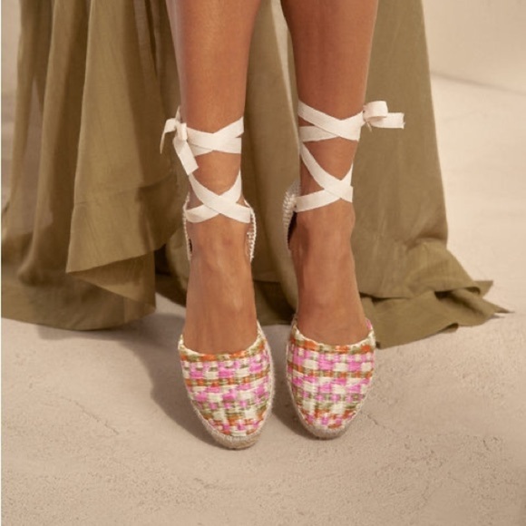 Manebi Raffia Stripes Flat Valenciana Espadrilles Yucatán Pink and Green - Picture 6 of 13